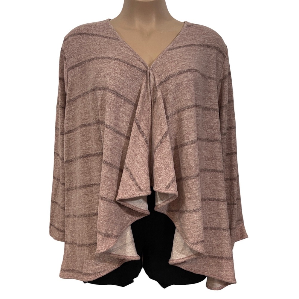 LULAROE‎ Nanette Cascading Cardigan Sweater Women 2XL Pink Stripe Fleece NEW - Picture 11 of 16